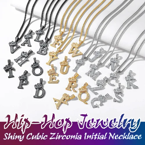 Vista 3 de Richsteel A-Z Crown Initial Necklace For Men Women 18K Gold Plated Shiny Cubic Zirconia Monogram Pendant with 22'' Chain+2'' (Extended) Fashion