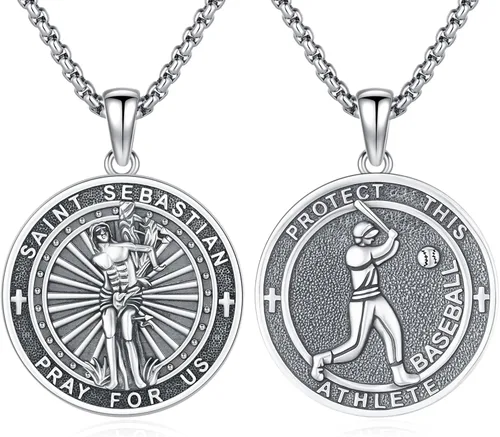 Vista 101 de 925 Sterling Silver Patron Saint Amulet Necklace for Men Women plateado