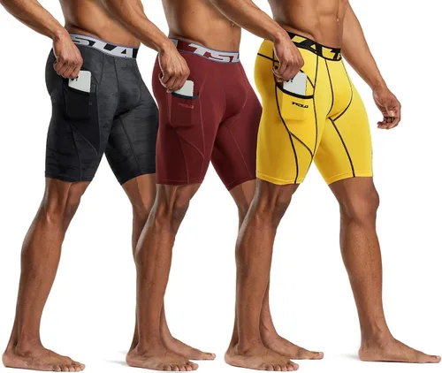 Vista 2 de TSLA - Pantalones cortos deportivos de compresión para hombre, en paquete de 1 o 3unidades, mallas para correr de rendimiento deportivo, frescas