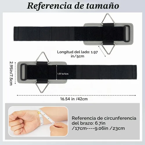 Vista 2 de Wrist Cuffs with D-Ring, Wrist Wraps for Weightlifting with Neoprene Padding, Wrist Straps for Cable Machines Negro