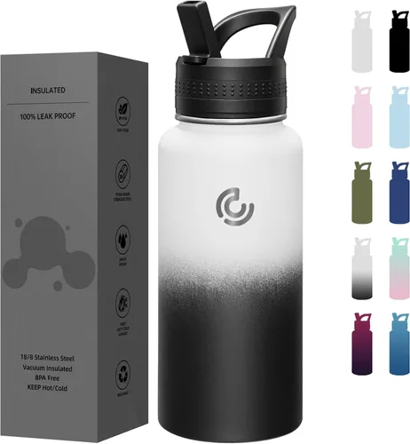 Vista 26 de COKTIK Botella de agua deportiva de 22 onzas, botella de agua de acero inoxidable para aislamiento térmico, botella de viaje reutilizable