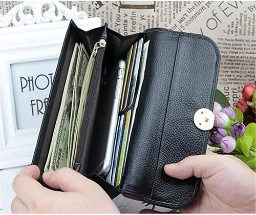 Vista 3 de Cartera de cuero con bloqueo para mujer, excelente tarjetero de cuero genuino para mujer