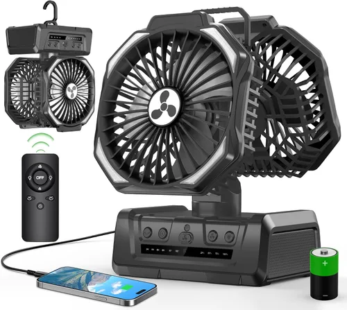 Vista 9 de ONLYNEW Ventilador portátil recargable de 20000 mAh, ventilador alimentado por batería inalámbrica con linterna LED, USB C operado por batería