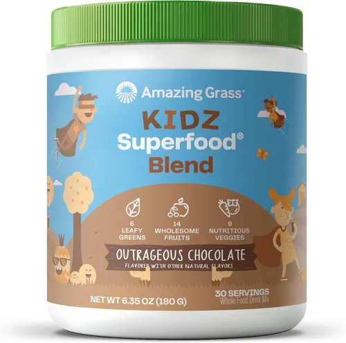 Vista 9 de Amazing Grass Kidz Superfood: Vegetales orgánicos, frutas y verduras, polvo de raíz de remolacha y probióticos para niños saludables, explosión