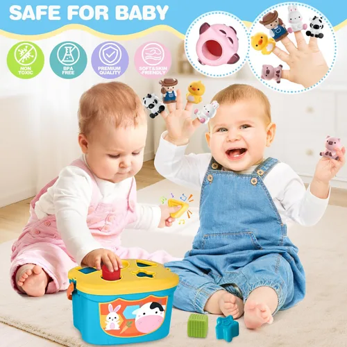 Vista 6 de Juguetes para bebés de 6 a 12 meses, juguetes Montessori 6 en 1 para niños de 1 año, juguete sensorial suave para dentición, tazas y bloques