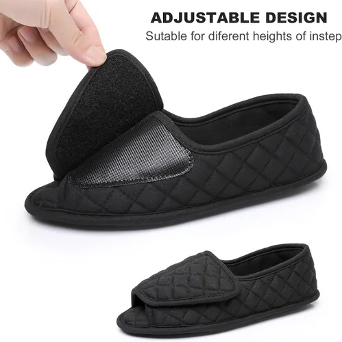 Vista 55 de Git-up -Pantuflas para mujer con diabetes/artritis/edema, cierre ajustable, espuma viscoelástica, punta abierta, extra ancha