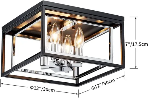 Vista 3 de AGV LIGHTING CL035S Lámpara de Techo Moderna de Montaje al Ras, Lámpara de Techo Cuadrada, Base E12 3 Luces, L12 x W12 x H7, Acabado Negro Mate