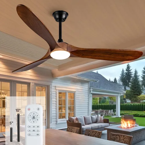Vista 17 de Ventilador de techo de madera natural de 42 pulgadas con luces y control remoto, ventilador de 3 aspas para exteriores/interiores para patio y sala