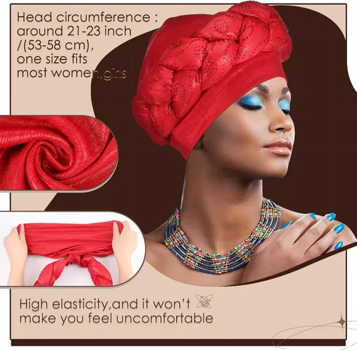 Vista 2 de 4 unidades de turbante africano para mujeres y niñas, con cristales trenzados, suaves y trenzados, para mujeres, talla M