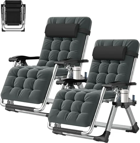Vista 15 de ABORON Silla de Gravedad Cero, Sillas de Salón Plegables Premium para Césped y Exteriores, Sillas de Patio Reclinables Resistentes y Ajustables