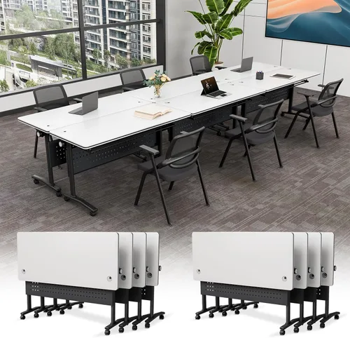 Vista 48 de Mesa de conferencias plegable, mesas de sala de conferencias con ruedas, mesa rectangular grande y plegable para reuniones de 6 a 12 personas, mesa