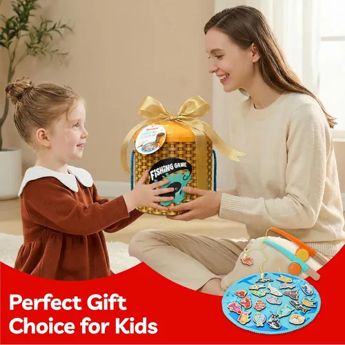 Vista 4 de TOP BRIGHT Juego Montessori de Pesca para Niños Pequeños - Juguetes Magnéticos de Pesca de Madera para Niños de 3 Años, Regalo para Niñas y Niños