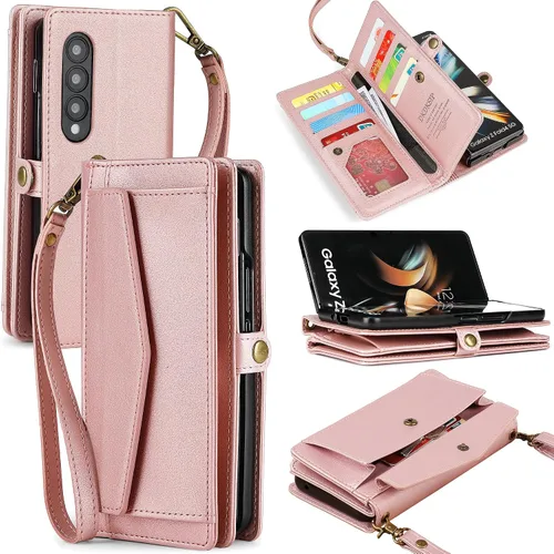 Vista 8 de Funda tipo cartera para Samsung Galaxy Z Fold 3 para mujer con 【Soporte para S Pen】, soporte para tarjetas con bloqueo RFID, funda de teléfono