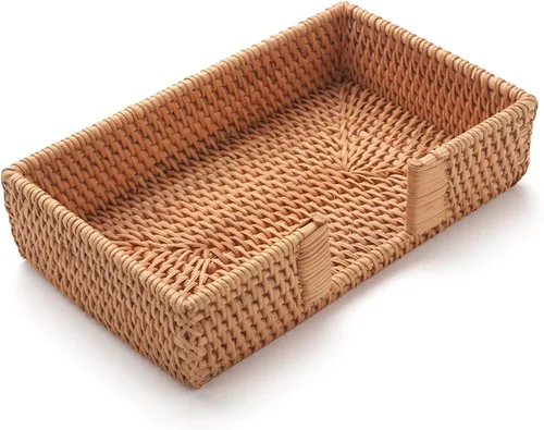 Vista 11 de Servilletero cuadrado de ratán, servilleteros para servilletas de papel, 7.5" x 7.5" x 2.5", bandeja de mimbre para servilletas, soporte tejido