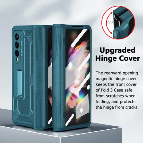 Vista 2 de Miimall Funda para Samsung Galaxy Fold 3 con protección de bisagra, protector de pantalla integrado Kickstand Magnetic Hinge Cover Full Body PC