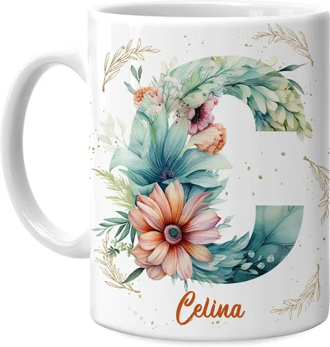Vista 9 de Hyturtle Taza de café personalizada con inicial con nombre, monograma de cumpleaños, regalos de Navidad para niñas y mujeres, letra A del alfabeto