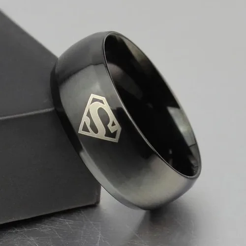 Vista 4 de Dilanco alianza de bodas de 8 mm, negro con borde biselado de tungsteno, Carbide, para hombres, cómodo ajuste con "Superman".