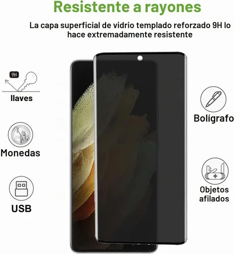 Vista 3 de Protector de pantalla de privacidad para Samsung Galaxy S21 Ultra 5G de vidrio templado de 6.8 pulgadas (paquete de 2) con protector de lente