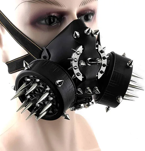 Vista 5 de Spikes Steampunk Punk Máscara de gas Cool Mens Biker Rock Motorcycel Masque Cospaly Máscara