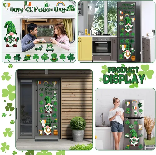 Vista 7 de 25 piezas de imanes de refrigerador de gnomos del Día de San Patricio Adhesivos magnéticos de decoración de fiesta irlandesa de trébol