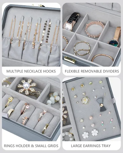 Vista 2 de V-LAFUY Caja organizadora de joyas organizador de joyas para hombre 2 capas con bandeja extraíble joyero de regalo para día de Acción de Gracias