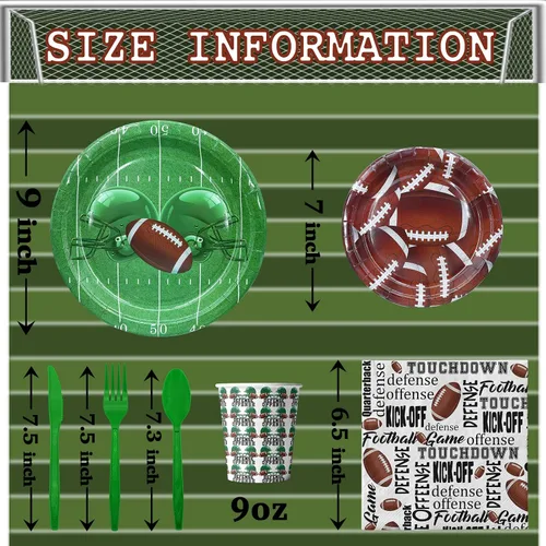 Vista 2 de Suministros para fiestas de fútbol, platos y servilletas para fiestas de fútbol