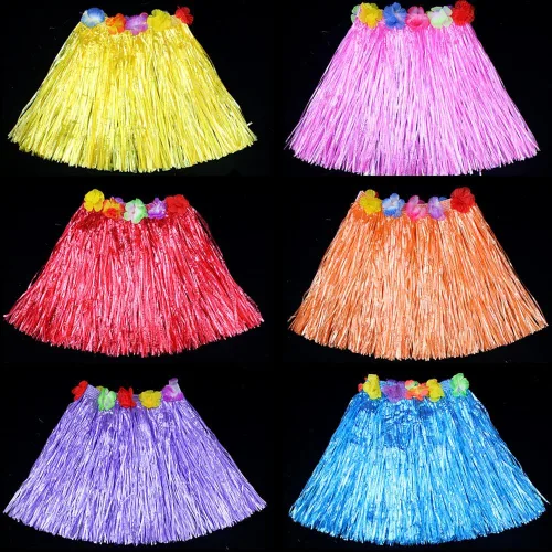 Vista 4 de Faldas hawaianas de hierba hula para niños para fiesta Luau, cumpleaños, vestido de graduación, fiesta de celebración