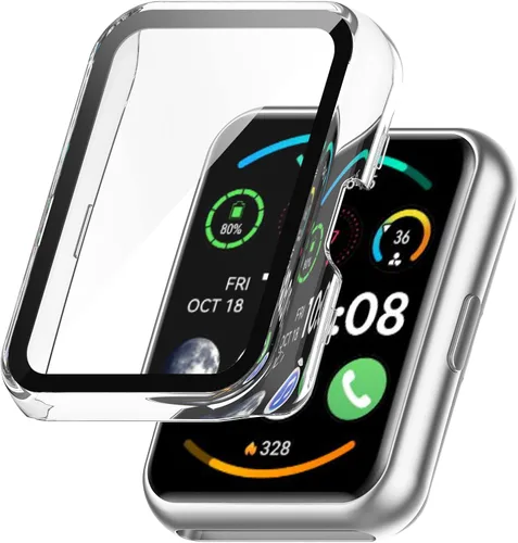 Vista 8 de FitTurn Compatible con Huawei Watch FIT 2 Funda protectora de pantalla PC + película templada resistente a los arañazos Funda protectora para Huawei