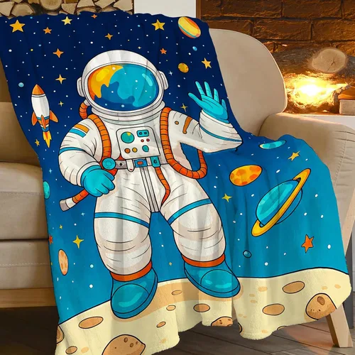 Vista 4 de Manta de Astronauta Manta de Astronauta Acogedora y Cálida Hombre del Espacio Manta de Vellón Suave Esponjosa de Felpa Manta Ligera Suave Decoración