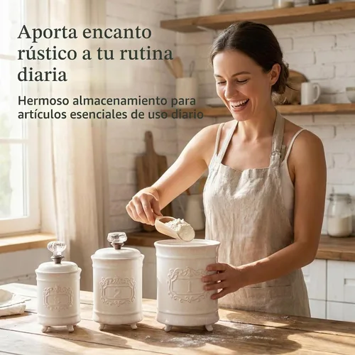 Vista 2 de Mud Pie - Juego de 3 recipientes para cocina, color blanco