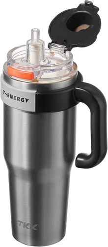 Vista 17 de TKK Vaso de 27 onzas con asa y popote, vaso aislado con revestimiento de cerámica, taza de viaje 100% a prueba de fugas para agua, té helado o café
