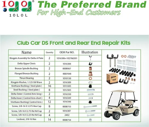 Vista 2 de 10L0L Kits de bujes de reparación de carrito de golf – Kits de bujes de reparación de extremo delantero y trasero para Club Car DS 1993 Arriba – Kit