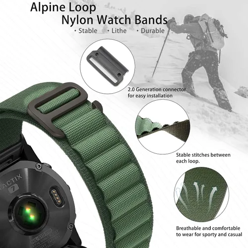 Vista 3 de Correas de reloj Quickfit de 1.024 in compatibles con Garmin Fenix 8 2.008 in 7x 6x Pro Tactix 7 Pro 5x Plus Enduro 3 2, Alpine Loop correas