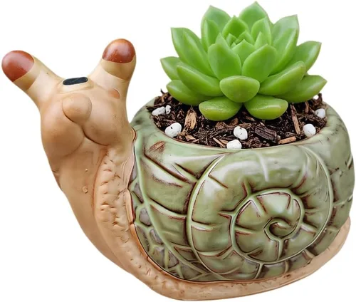 Vista 7 de Maceta de cerámica en forma de caracol animal - Decoración única y encantadora para el hogar (azul)