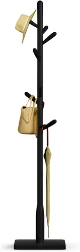 Vista 17 de Perchero de madera maciza, perchero independiente en forma de árbol con 11 ganchos, poste principal de 1.6 pulgadas de diámetro para ropa, soporte