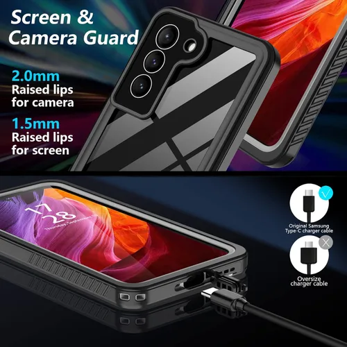 Vista 4 de Funda impermeable para Samsung Galaxy S22+Plus, S22+Plus, con protector de pantalla integrado, cuerpo completo, a prueba de golpes, resistente a