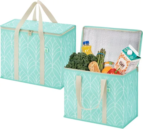 Vista 28 de VENO Paquete de 2 bolsas enfriadoras aisladas para entrega de alimentos, bolsas de compras plegables y reutilizables con cremallera, plegables