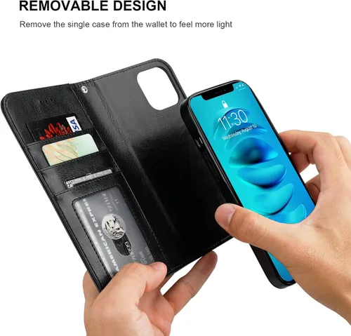 Vista 4 de Bocasal - Funda tipo cartera desmontable para iPhone 14 Pro, color negro