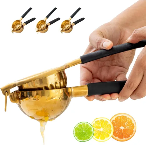 Vista 7 de Exprimidor de prensa a mano con barra para cócteles, resistente, acabado dorado Stainless Steel Lemon Squeezer, Grapefruit Reamer Bowl, Dishwasher