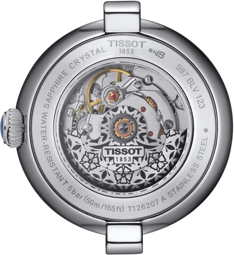 Vista 3 de Tissot Bellissima Automatic 316L - Reloj automático de acero inoxidable para mujer, azul, cuero, 5 (T1262071601300), Azul