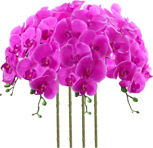 Vista 12 de FagusHome Phalaenopsis - Flores artificiales de 32 pulgadas, 4 piezas de orquídeas artificiales, plantas falsas para decoración del hogar (azul)