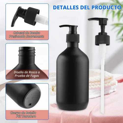 Vista 3 de BOSMOIW - Dispensador de jabón PET negro mate de 500ml / 17 onzas, botella de bomba de champú de plástico, recipientes de jabón de manos vacíos