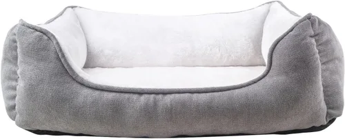 Vista 7 de Happycare Textiles - Cama para perro rectangular larga para mascotas con bordado de huella de perro, tamaño mediano, Gris con inserto ortopédico.