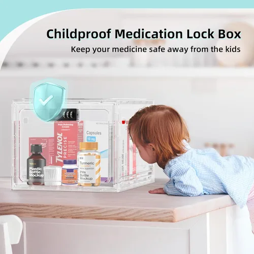 Vista 2 de HOLYHY Caja de bloqueo de medicamentos para almacenamiento seguro de medicamentos, caja de almacenamiento grande con cerradura para refrigerador