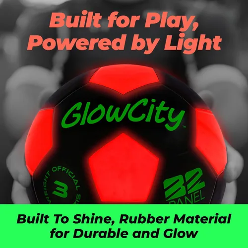 Vista 5 de GlowCity Balón de fútbol que brilla en la oscuridad - Tamaños 3, 4, 5 para niños, adolescentes y adultos - Balón de fútbol que se ilumina con 2