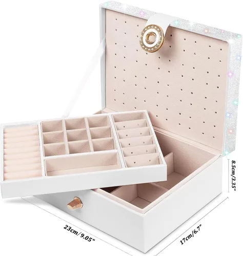 Vista 6 de QBestry Organizador de aretes de tuerca para niñas, caja organizadora de joyas, caja de aretes para niñas, caja de joyería para niñas, organizador