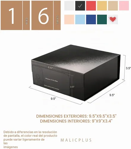 Vista 5 de Caja de regalo negra con tapa magnética para regalo Negro-9