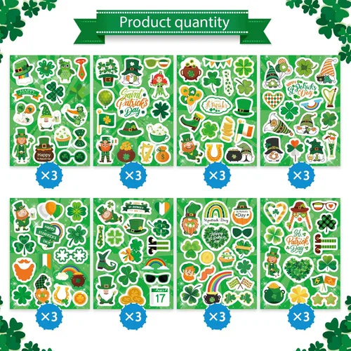 Vista 3 de 324 PIEZAS Adhesivos del Día de San Patricio - Adhesivos de Trébol para Niños Sombrero de Duende de Clover Irlandés Adhesivos Temáticos para Fiestas