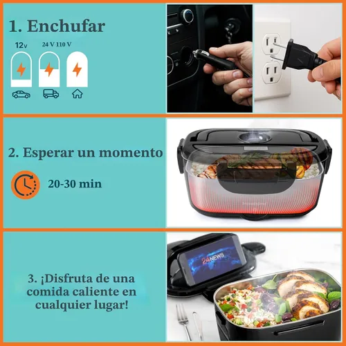 Vista 3 de TRAVELISIMO Fiambrera eléctrica para adultos de 80 W con calefacción para hombres, calentador de alimentos portátil de acero inoxidable de 1.5 L