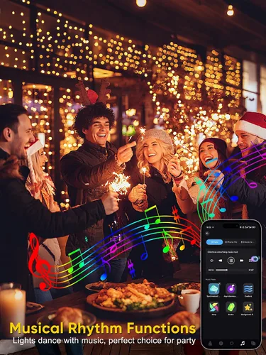 Vista 8 de Guhope Luces de Navidad inteligentes que cambian de color, 66 pies, 200 luces LED RGB de Navidad con aplicación y control remoto, luces impermeables